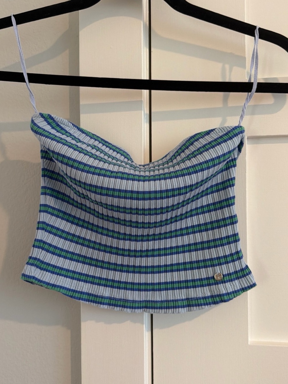 Striped Blue Green Ribbed Tube Top